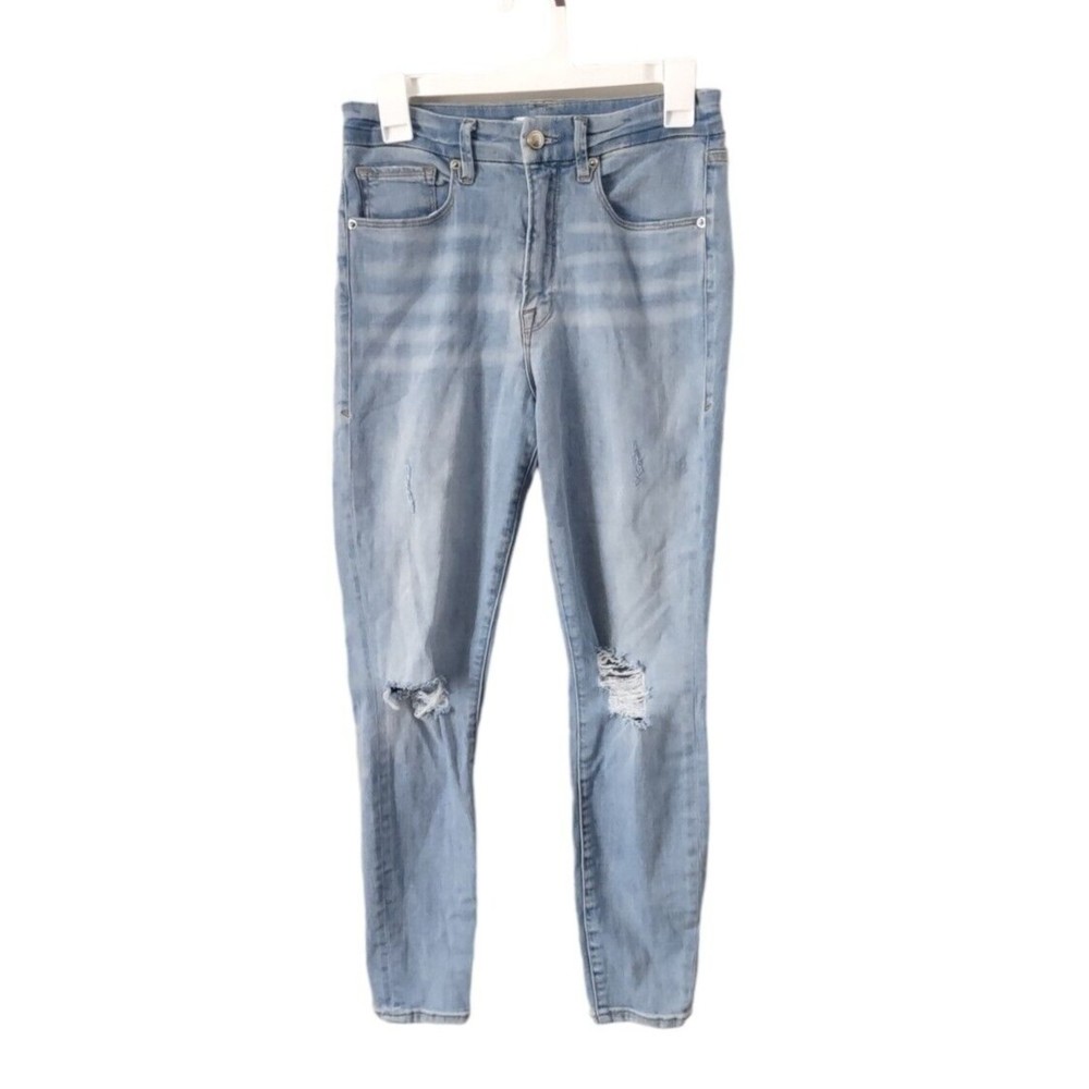 Good American Good Waist Crop Skinny Jeans Womens 8 29 Distressed Light Wash